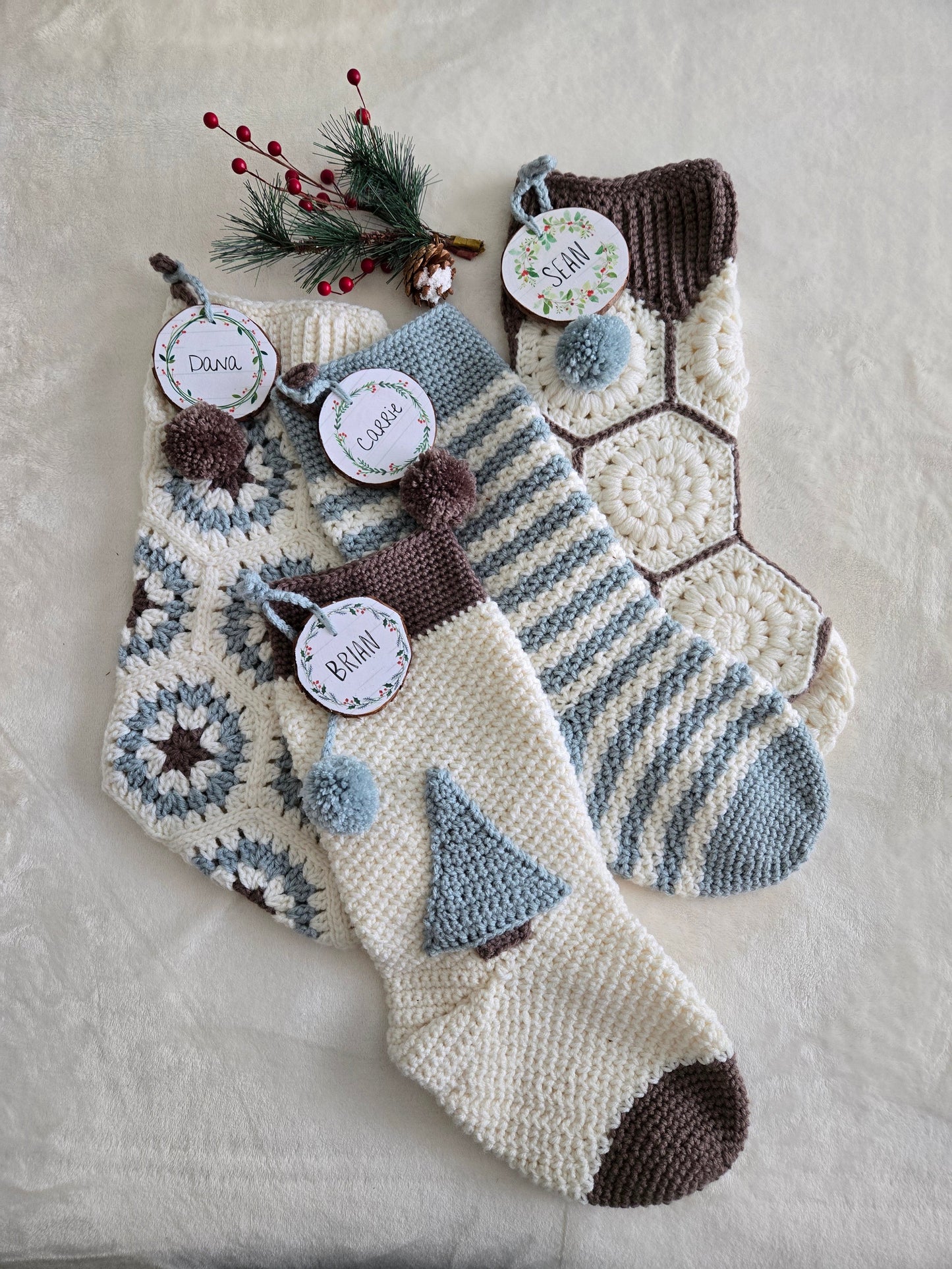 Woodland Calm Heirloom Crochet Christmas Stocking | Handmade Holiday Mantel Decor