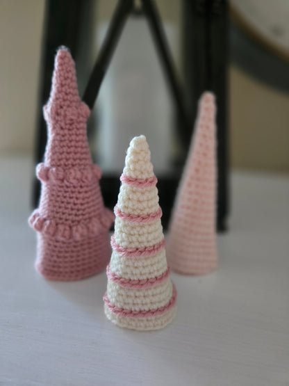 Blush Noel Crochet Tabletop Trees Set