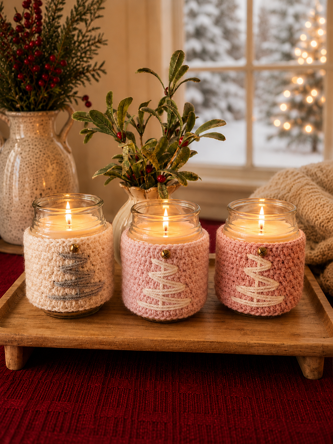 Blush Noel Crochet Candle Sleeves