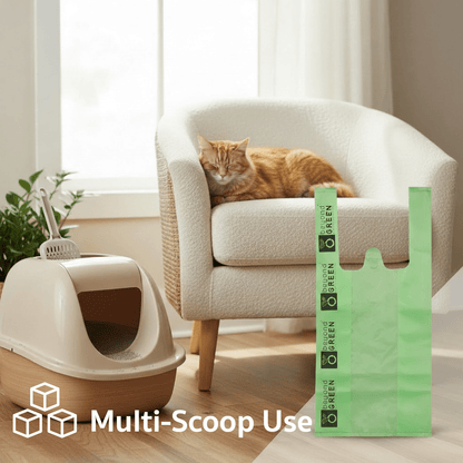 Cat Litter Bags – 8" x 16" with 5" Gusset & Handles | Leak-Resistant | Made in USA | beyondGREEN
