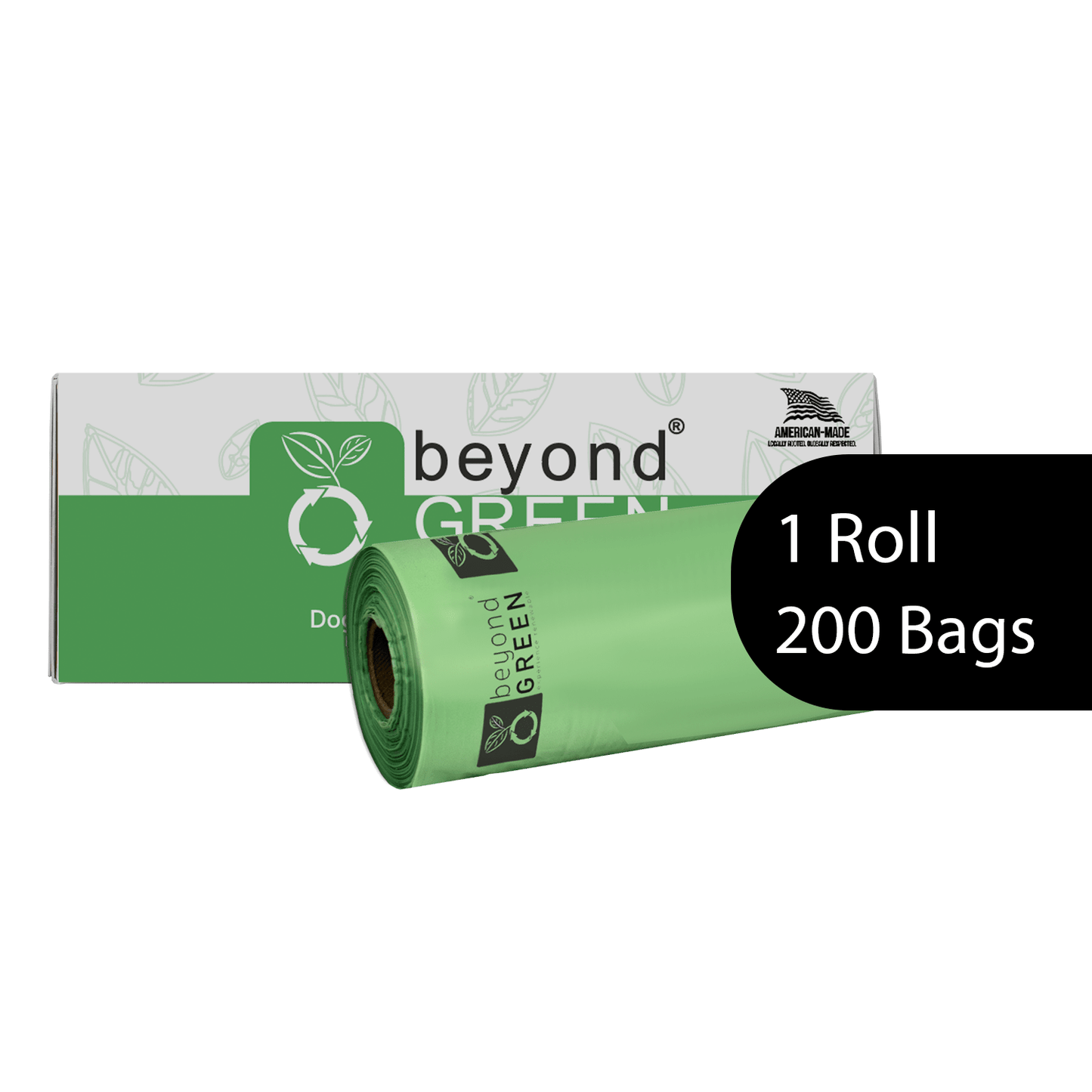 Dog Waste Bags – 200-Count Core Roll 8" x 13" | Bulk Refill | Made in USA | beyondGREEN