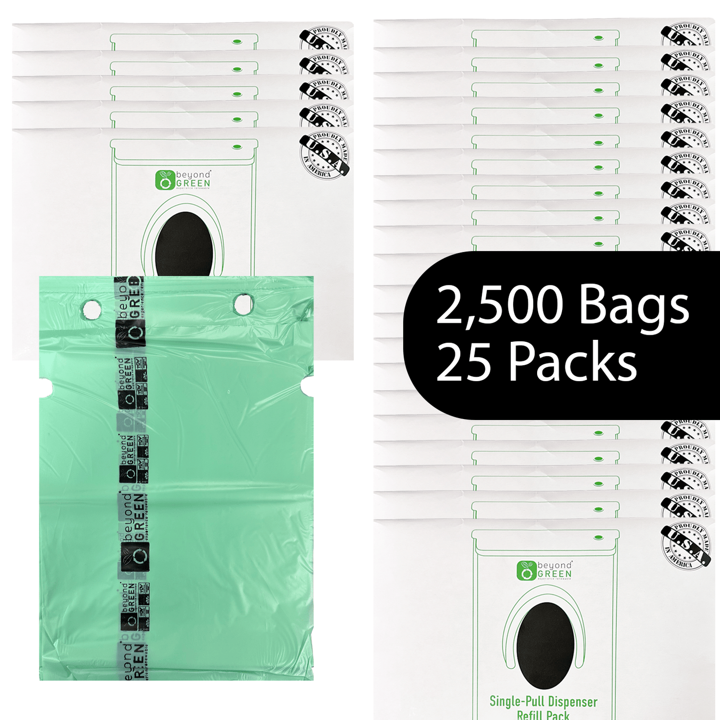 Dog Waste Station Bags – Single-Pull Refill 9" x 13" | Park Dispenser Compatible | Made in USA | beyondGREEN