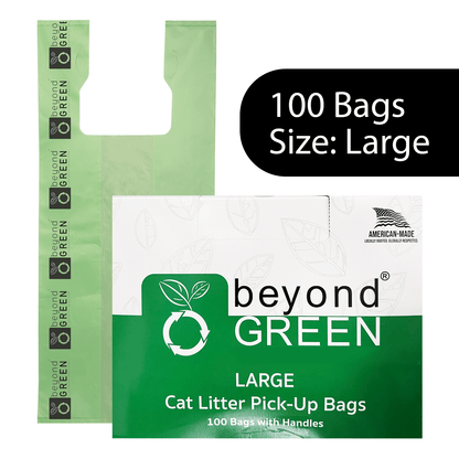 Large Cat Litter Bags – 10" x 20" with 7" Gusset & Handles | Heavy-Duty | Made in USA | beyondGREEN