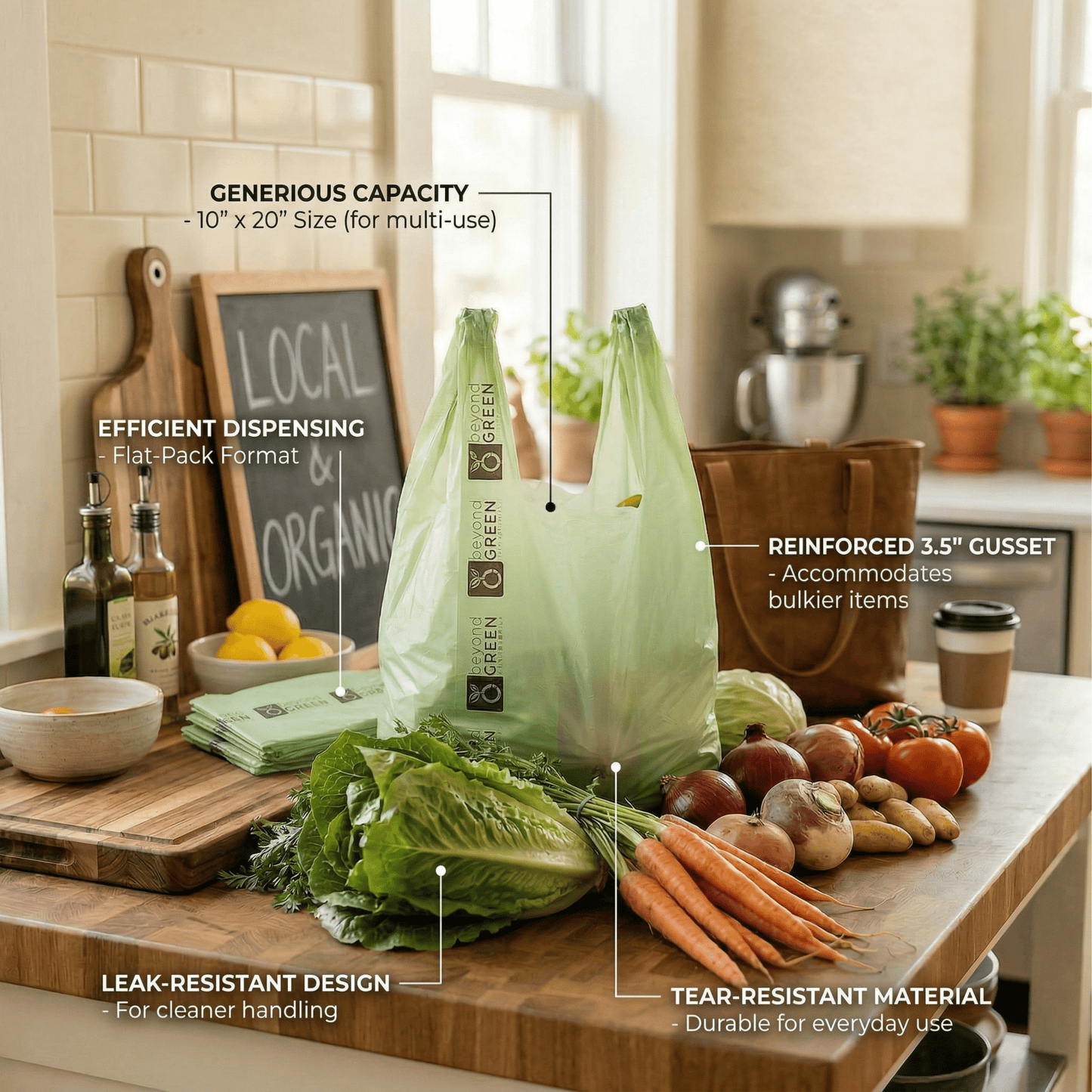 Large Multi-Purpose Carry Bags – 10" x 7" x 20" | Tear-Resistant | Made in USA | beyondGREEN
