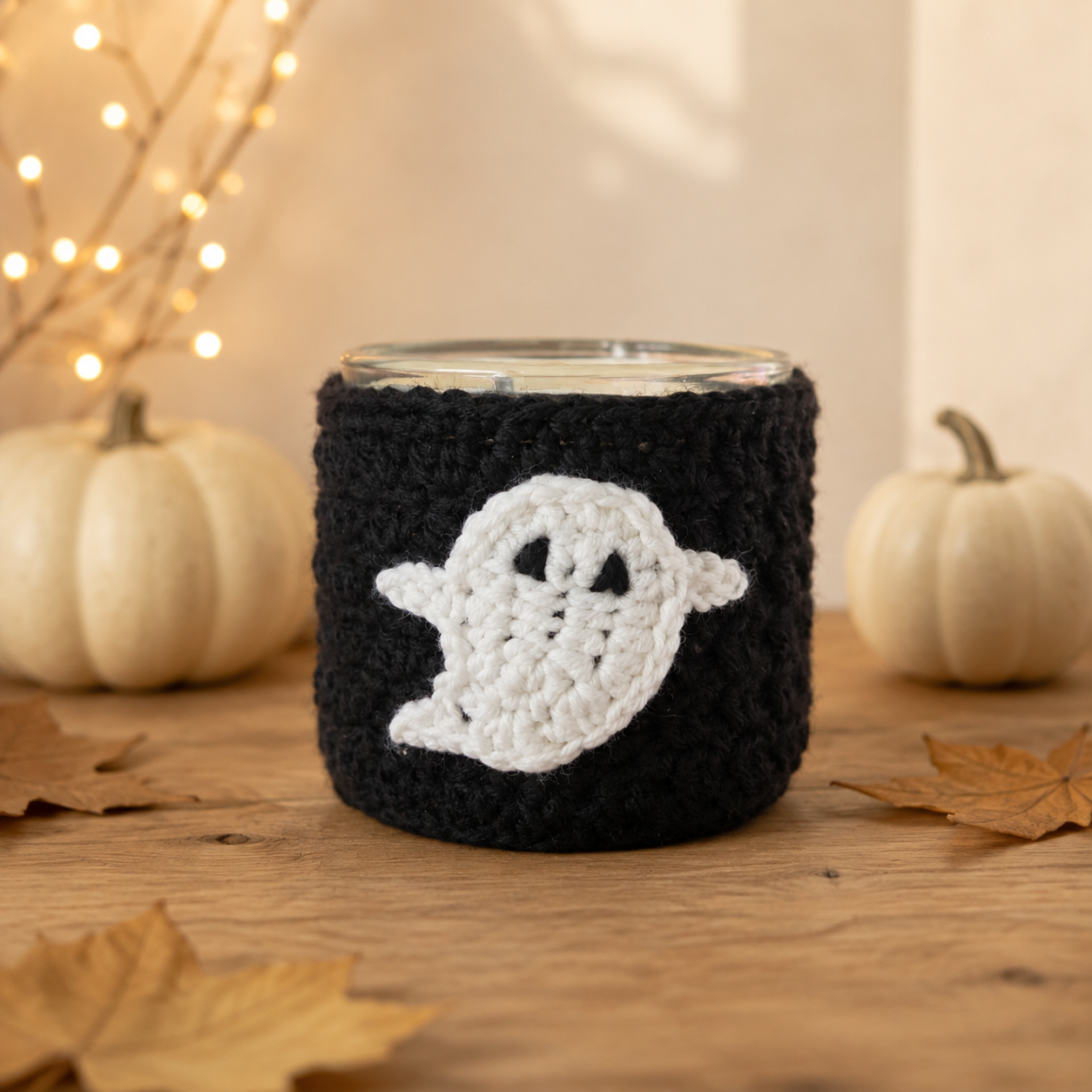 Handmade Crochet Ghost Candle Cozy