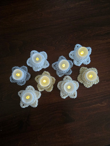 Silver & Gold Crochet Star Tea Light Holders | Handmade Christmas Candle Décor | Set of 2