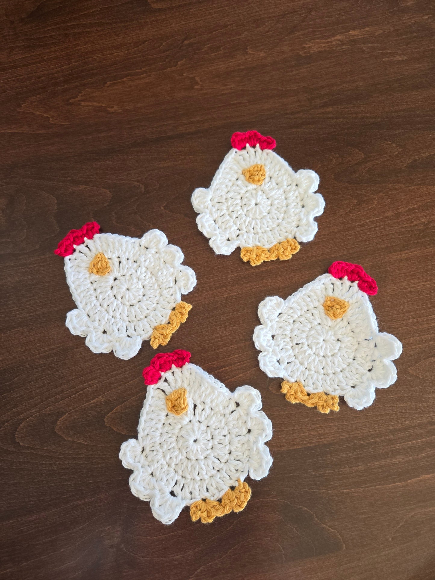 Handmade Crochet Chicken Coasters | Farmhouse Kitchen Decor | Set of 4
