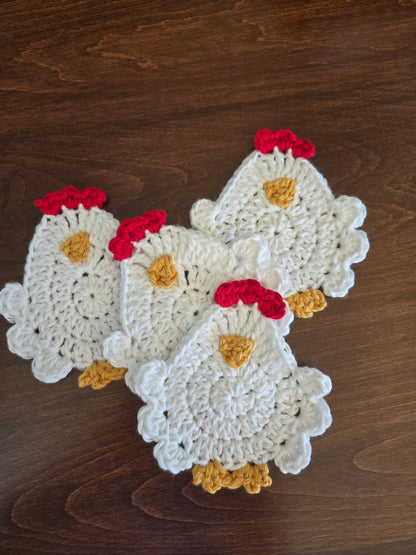 Handmade Crochet Chicken Coasters | Farmhouse Kitchen Decor | Set of 4