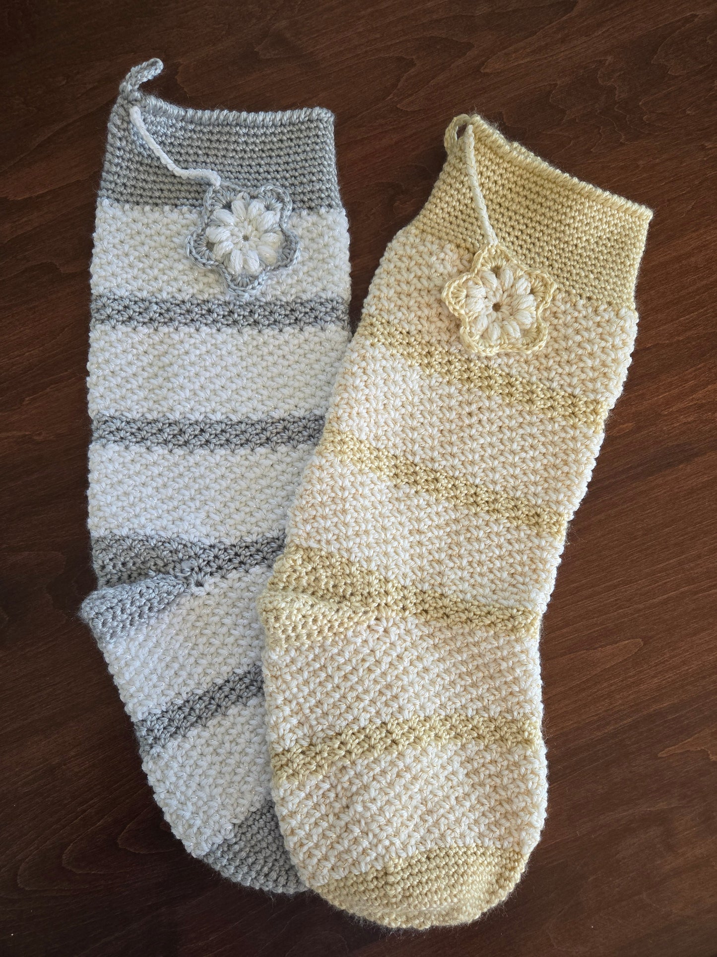 Silver & Gold Crochet Christmas Stocking - Handmade Holiday Stocking