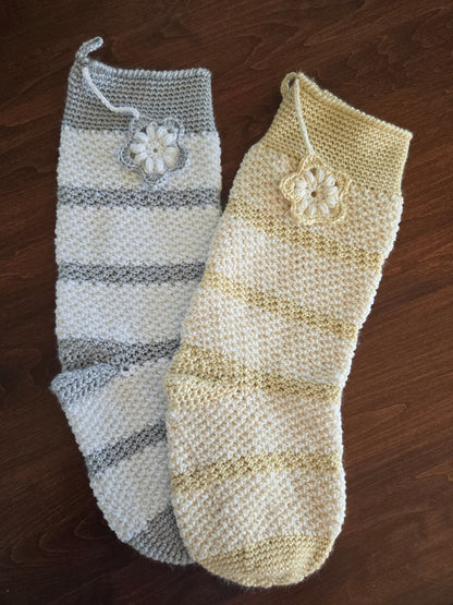 Silver & Gold Crochet Christmas Stocking - Handmade Holiday Stocking