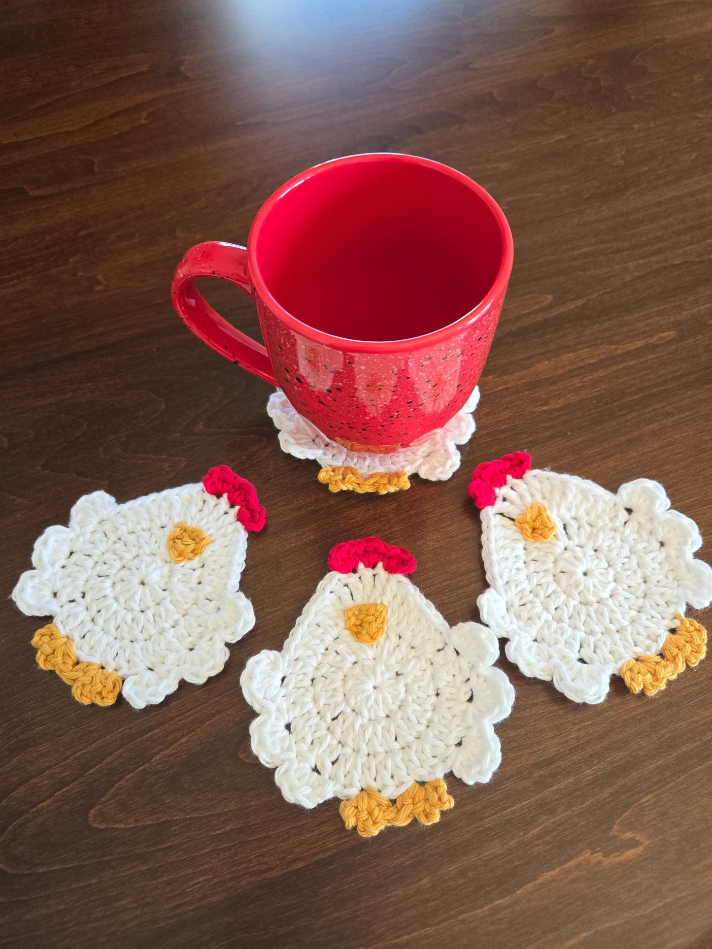 Handmade Crochet Chicken Coasters | Farmhouse Kitchen Decor | Set of 4