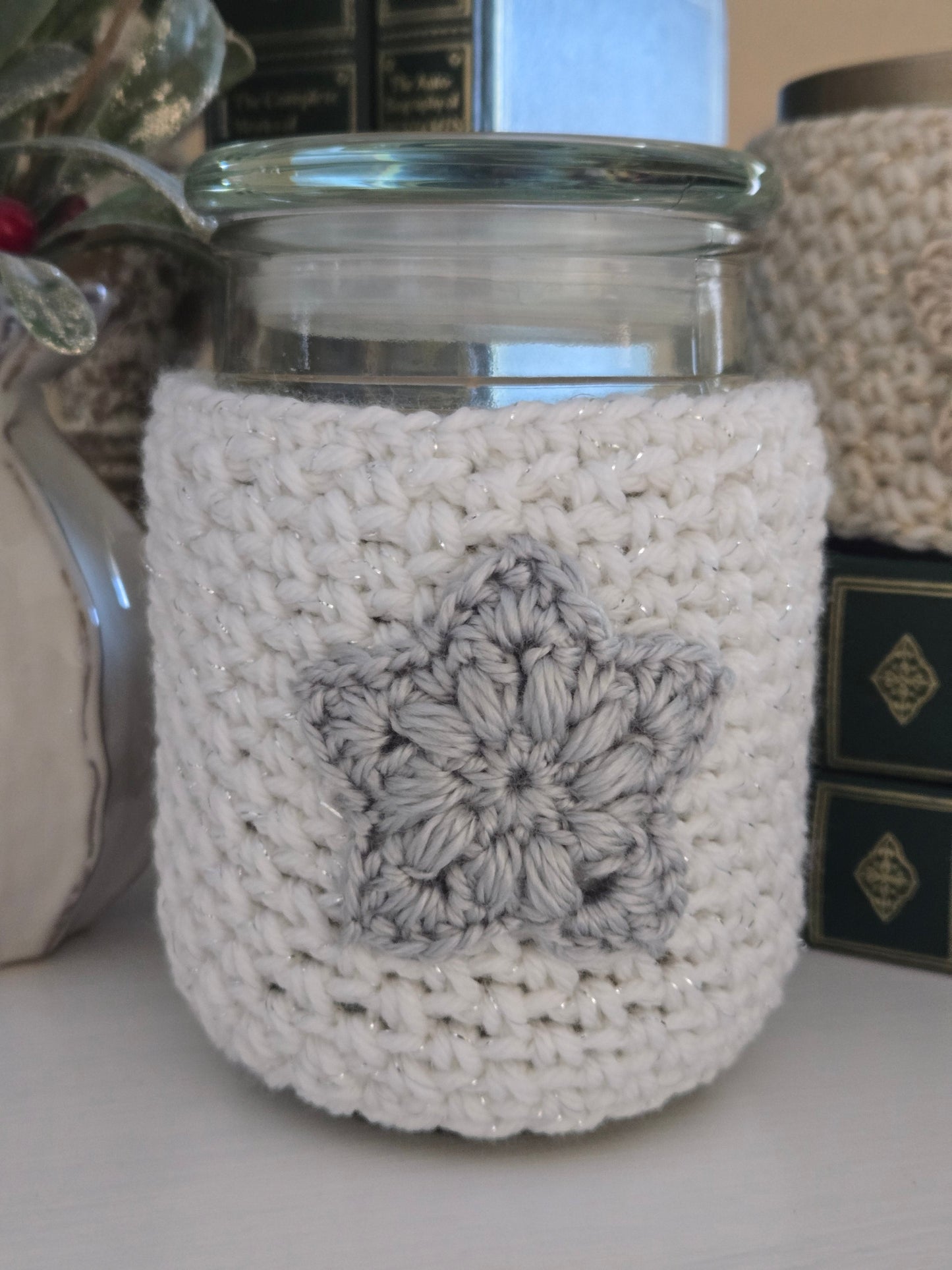 Silver & Gold Crochet Candle Sleeves