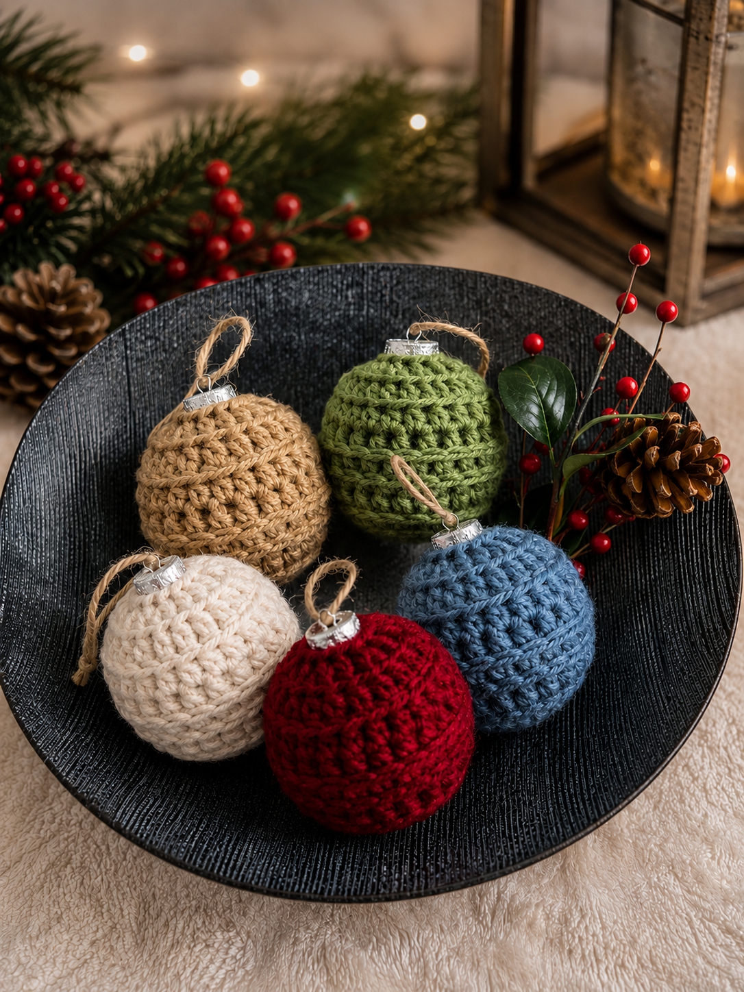 Winter Wishes Crochet Christmas Ornament Set | Handcrafted Holiday Tree Decor | Set of 5 Heirloom Ornaments