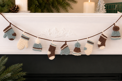 Woodland Calm Crochet Christmas Garland | Handmade Mittens, Stockings & Hats Holiday Garland