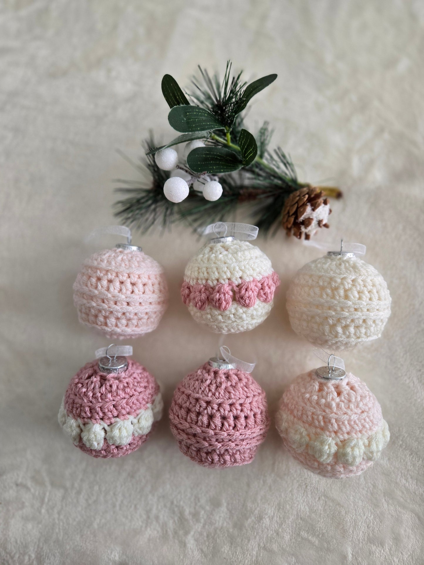 Blush Noel Crochet Christmas Ornament Set