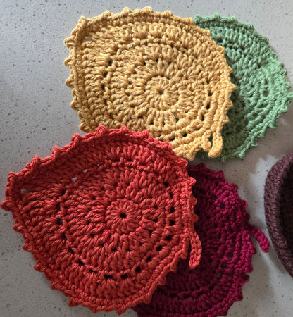 Crochet Fall Leaf Coaster Set with Holder