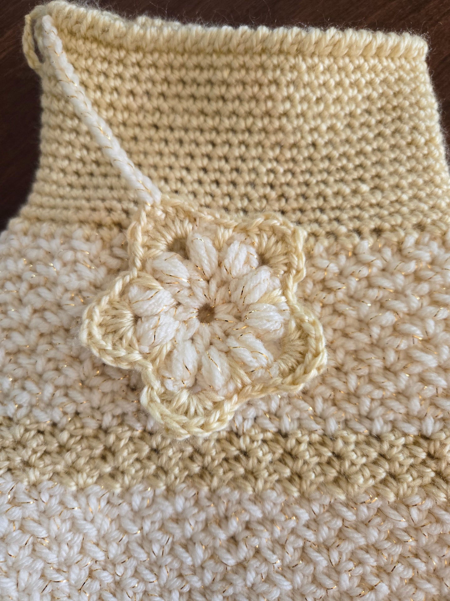 Silver & Gold Crochet Christmas Stocking - Handmade Holiday Stocking