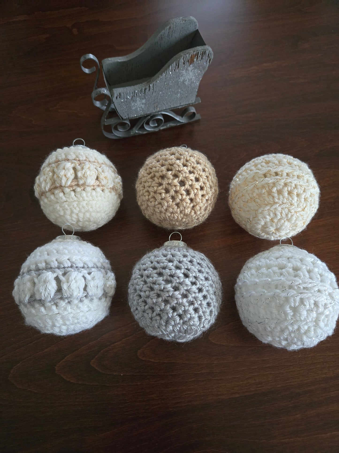 Silver & Gold Crochet Christmas Ornament Set | Handmade Holiday Tree Decorations | Set of 6