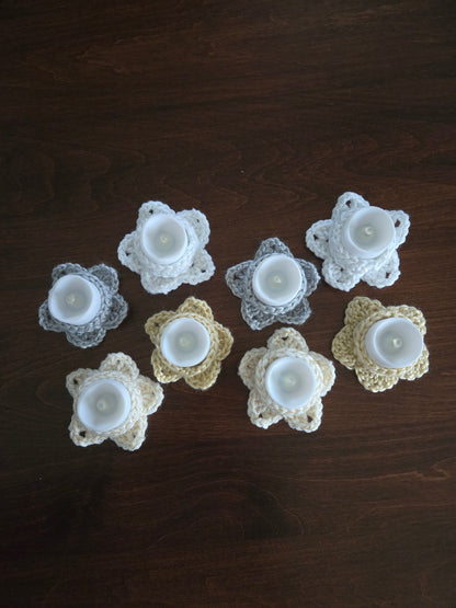 Silver & Gold Crochet Star Tea Light Holders | Handmade Christmas Candle Décor | Set of 2