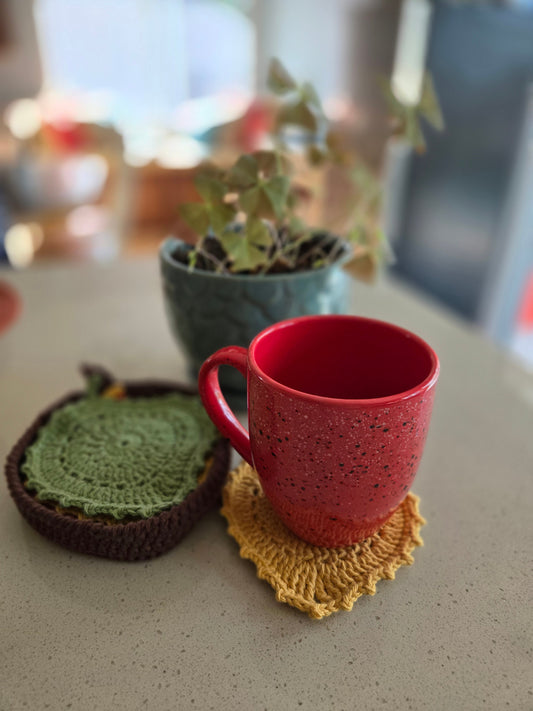 Crochet Fall Leaf Coaster Set with Holder